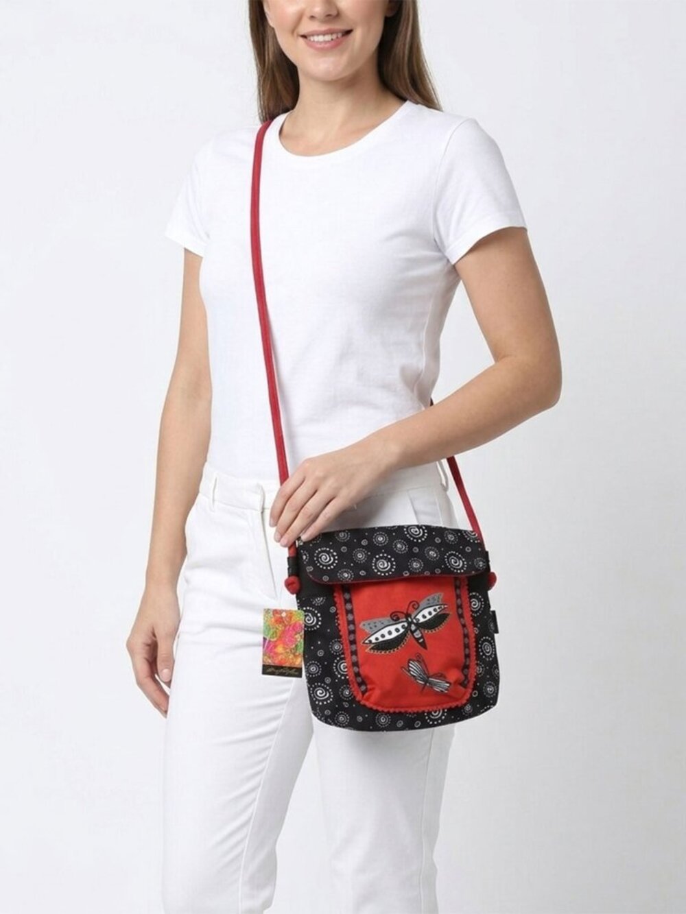 Laurel Burch Butterfly Canvas Fabric Crossbody Shoulder Bag Messenger Red Black